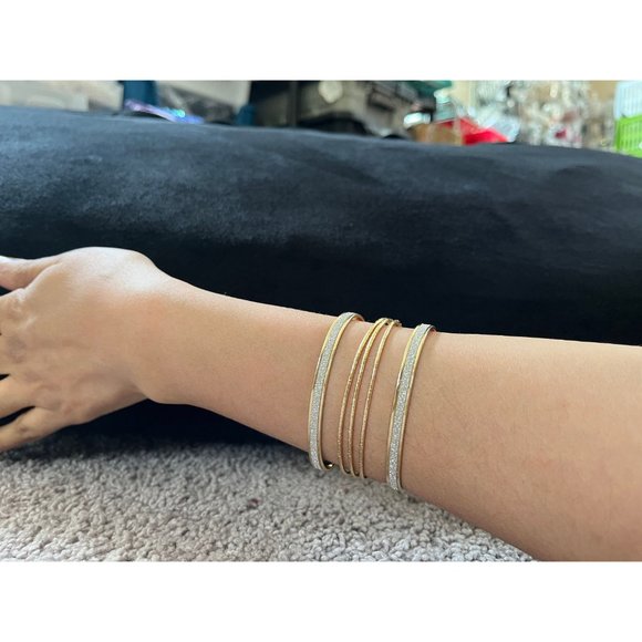 Gold statement bracelet chunky bangle wide cuff bold metal women glitter silver - Picture 4 of 6